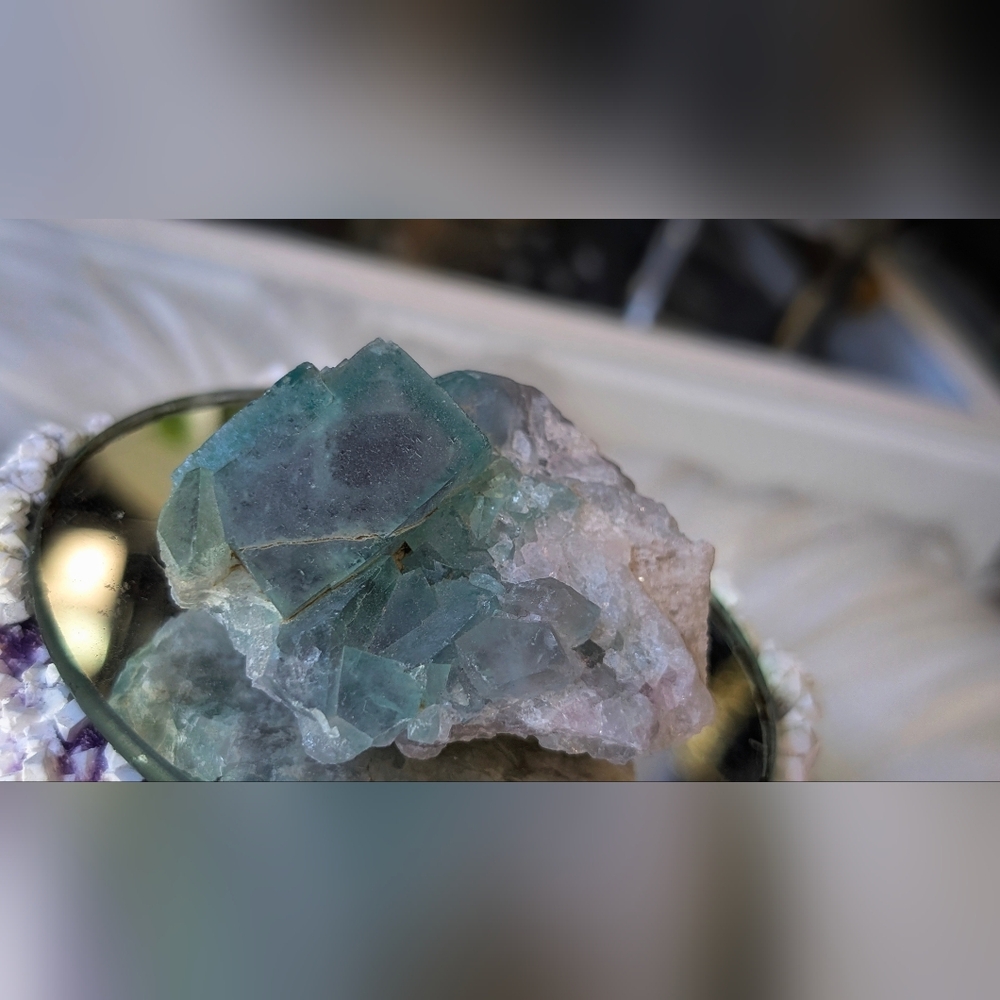 Green Fluorite Crystal Cluster